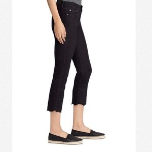 NWT Lauren Ralph Lauren black jeans cropped sz. 2 embroidered hem